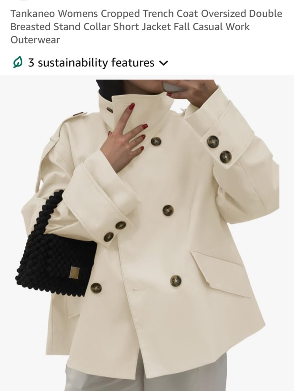 Cropped Double-Breasted Trench Coat in Cream small nwt